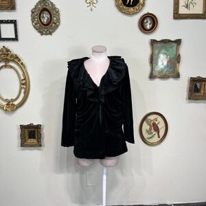 Vintage Black Velvet Ruffle Front Jacket – Neiman Marcus Exclusive XL